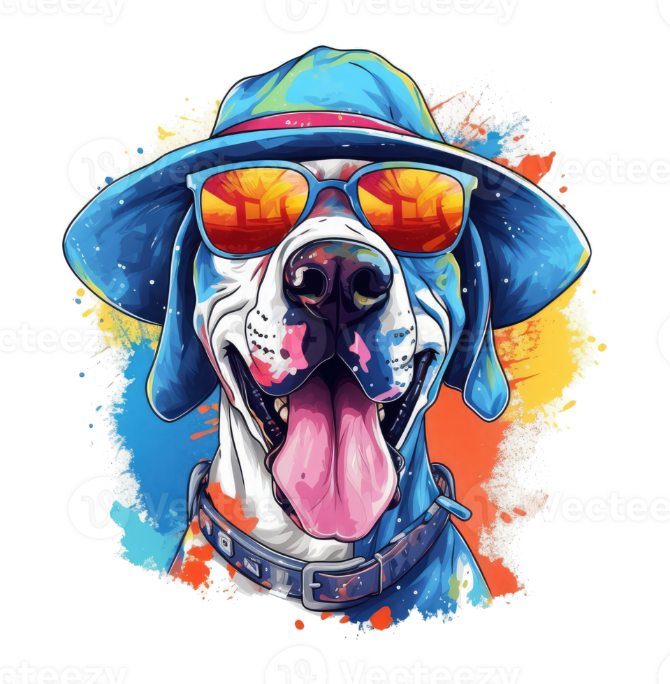 Watercolor funny Great Dane dog wearing sunglasses . png