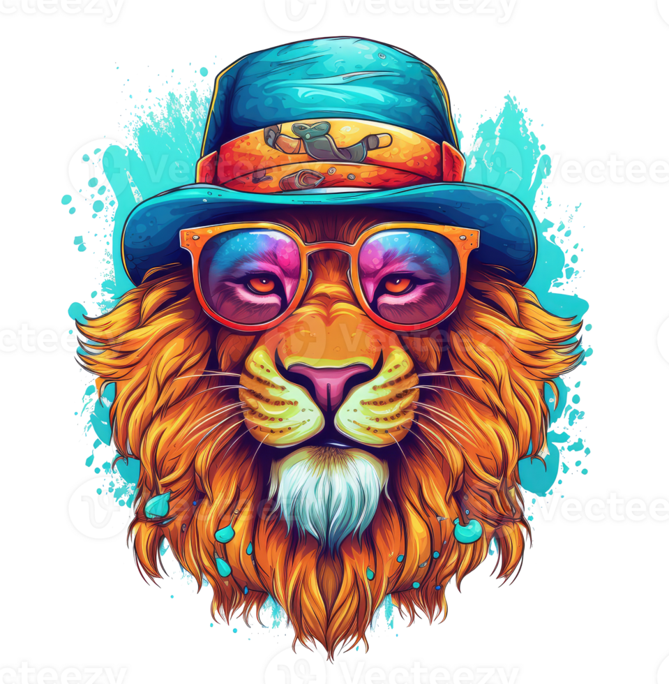 Watercolor funny lion wearing sunglasses . 24476715 PNG
