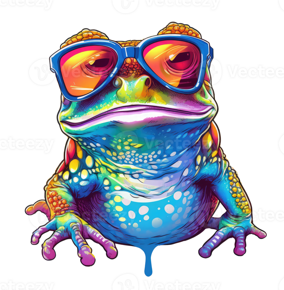 Watercolor funny frog wearing sunglasses . png