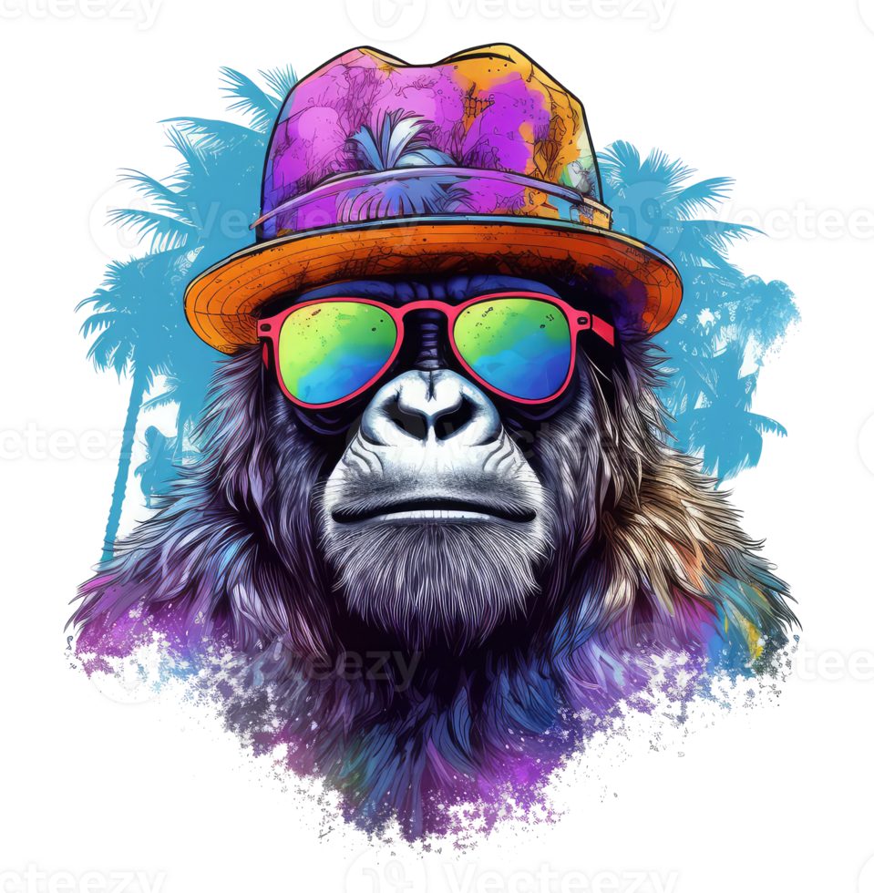 vattenfärg rolig gorilla bär solglasögon . ai genererad png
