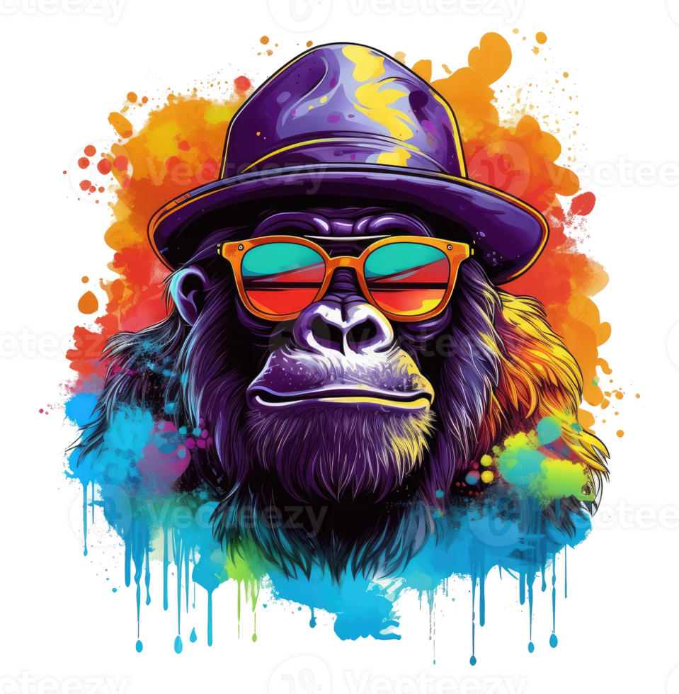 Watercolor funny gorilla wearing sunglasses . png