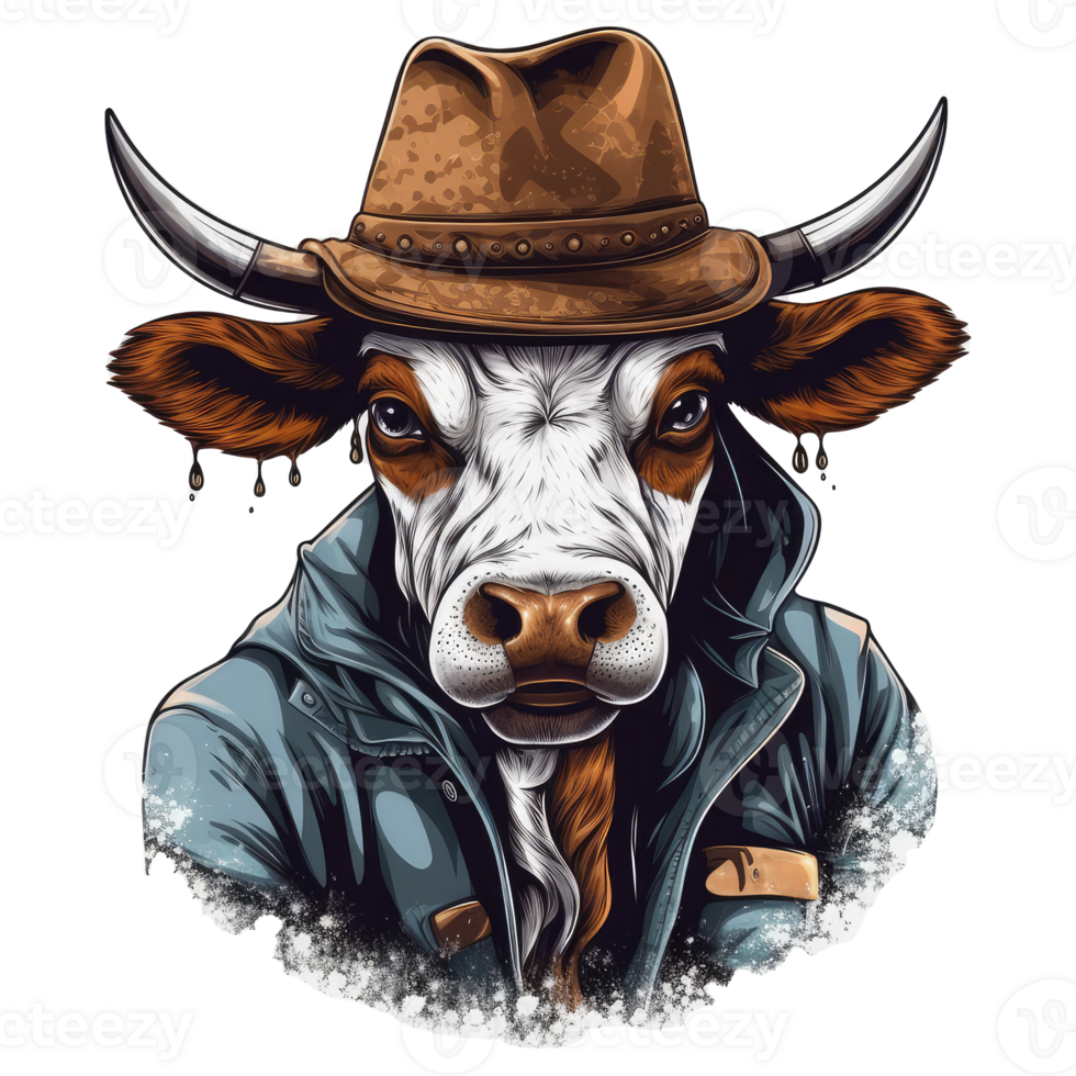 watercolor cow wearing a cowboy hat . png