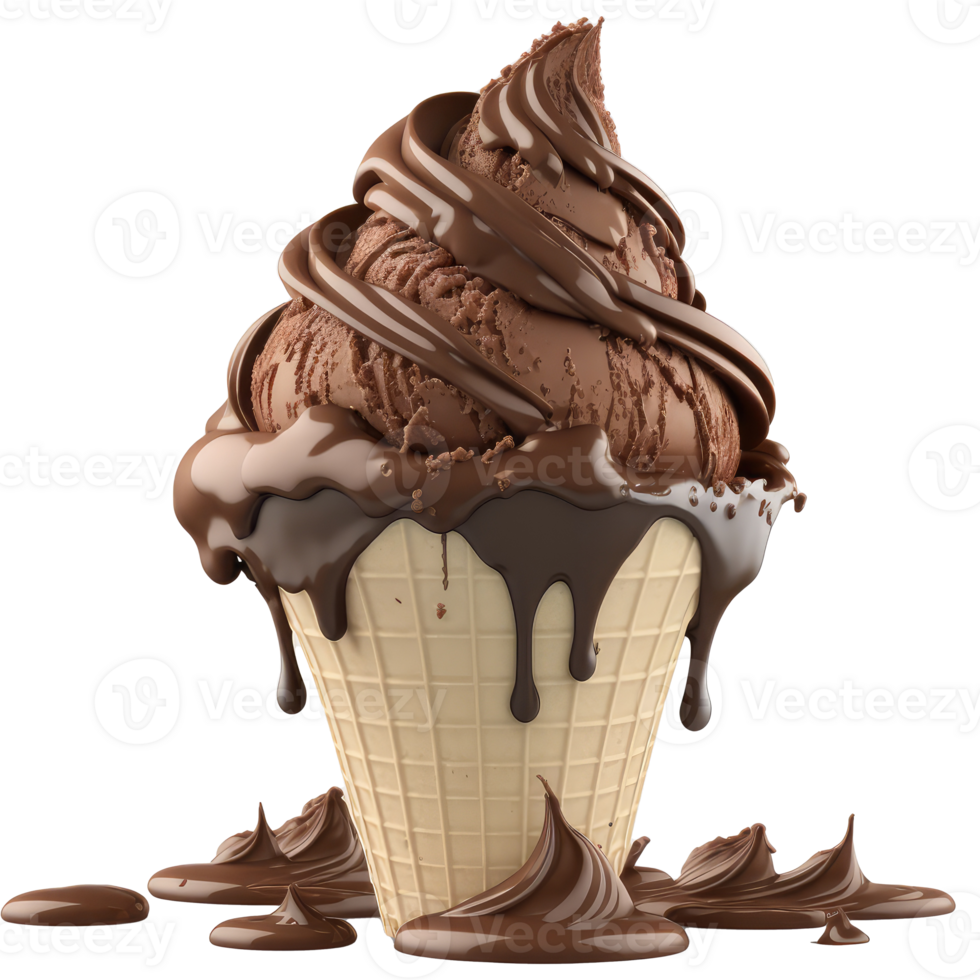 Ice Cream Cone Filled with Vanilla, Chocolate and Strawberry . png