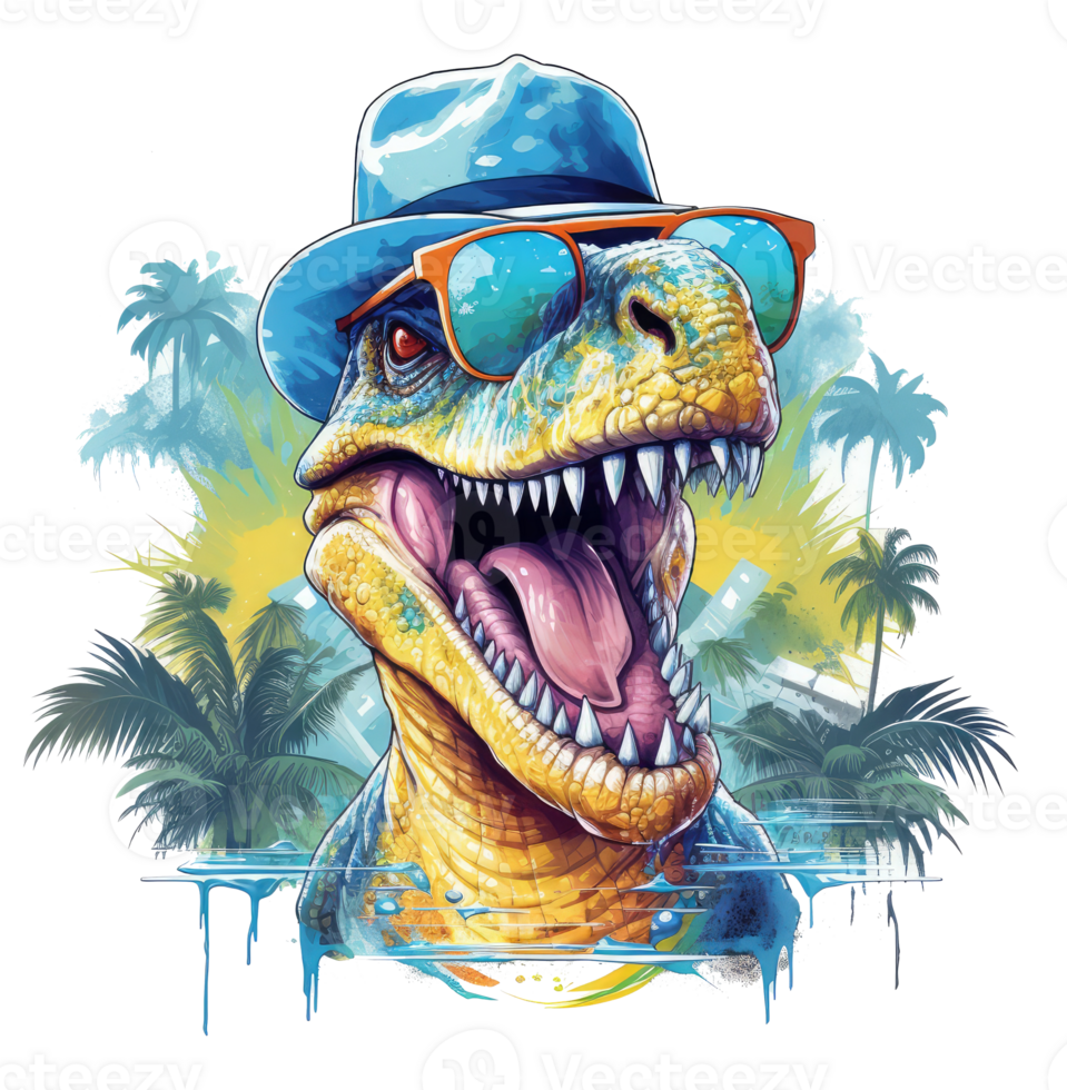 Watercolor funny t-rex wearing sunglasses . png