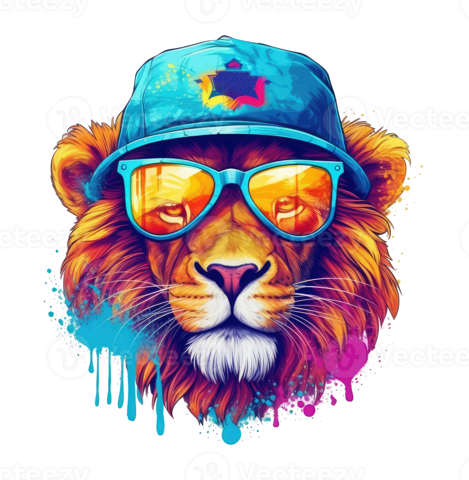 Watercolor funny lion wearing sunglasses . AI Generated 24476751 PNG