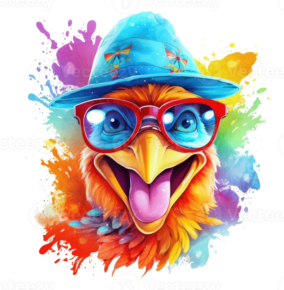 Watercolor funny chicken wearing sunglasses . png