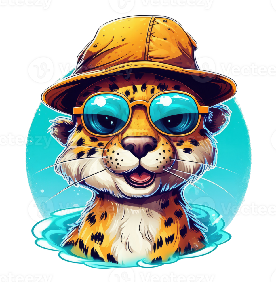 Watercolor funny cheetah wearing sunglasses . png
