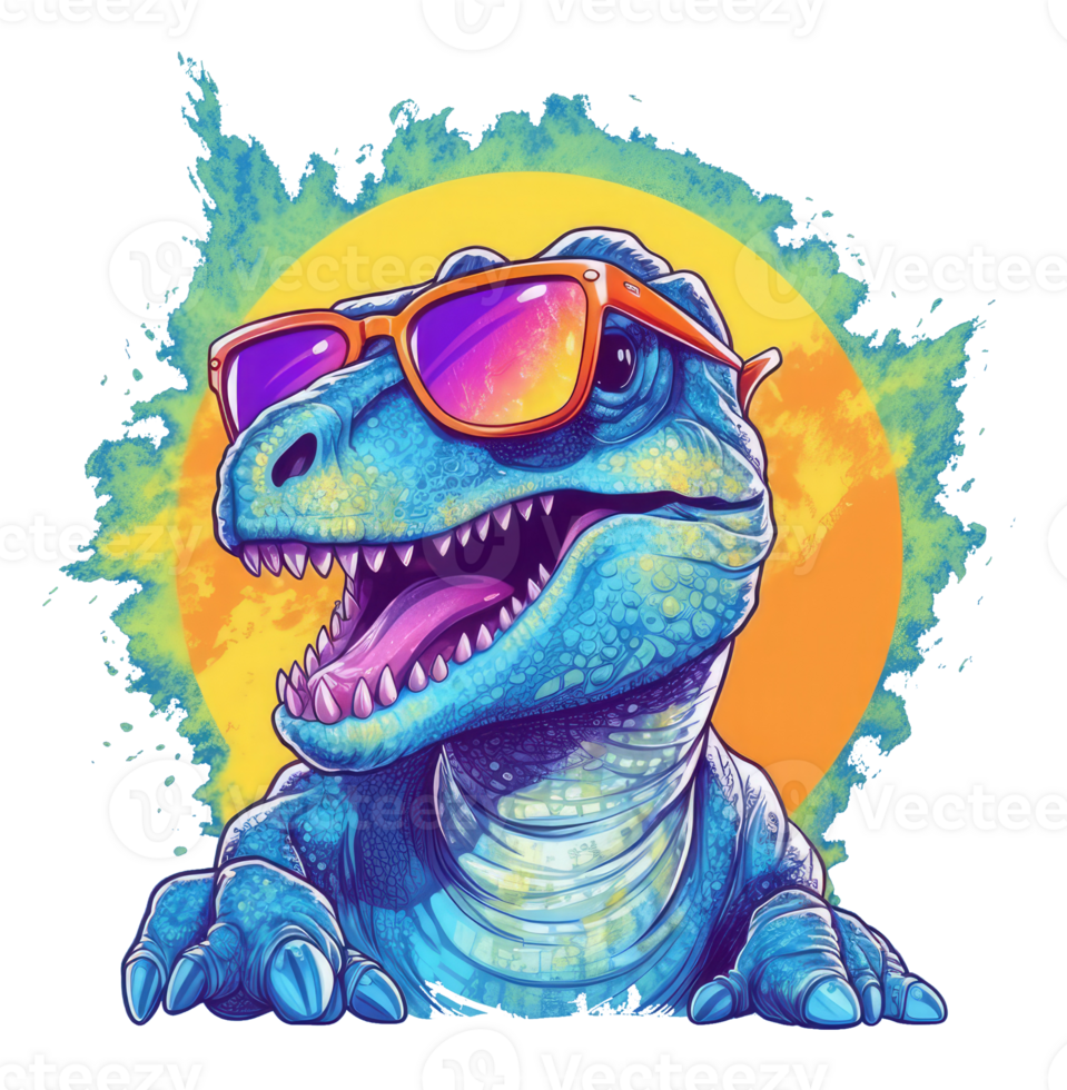 Watercolor funny tyrannosaurus rex wearing sunglasses . png