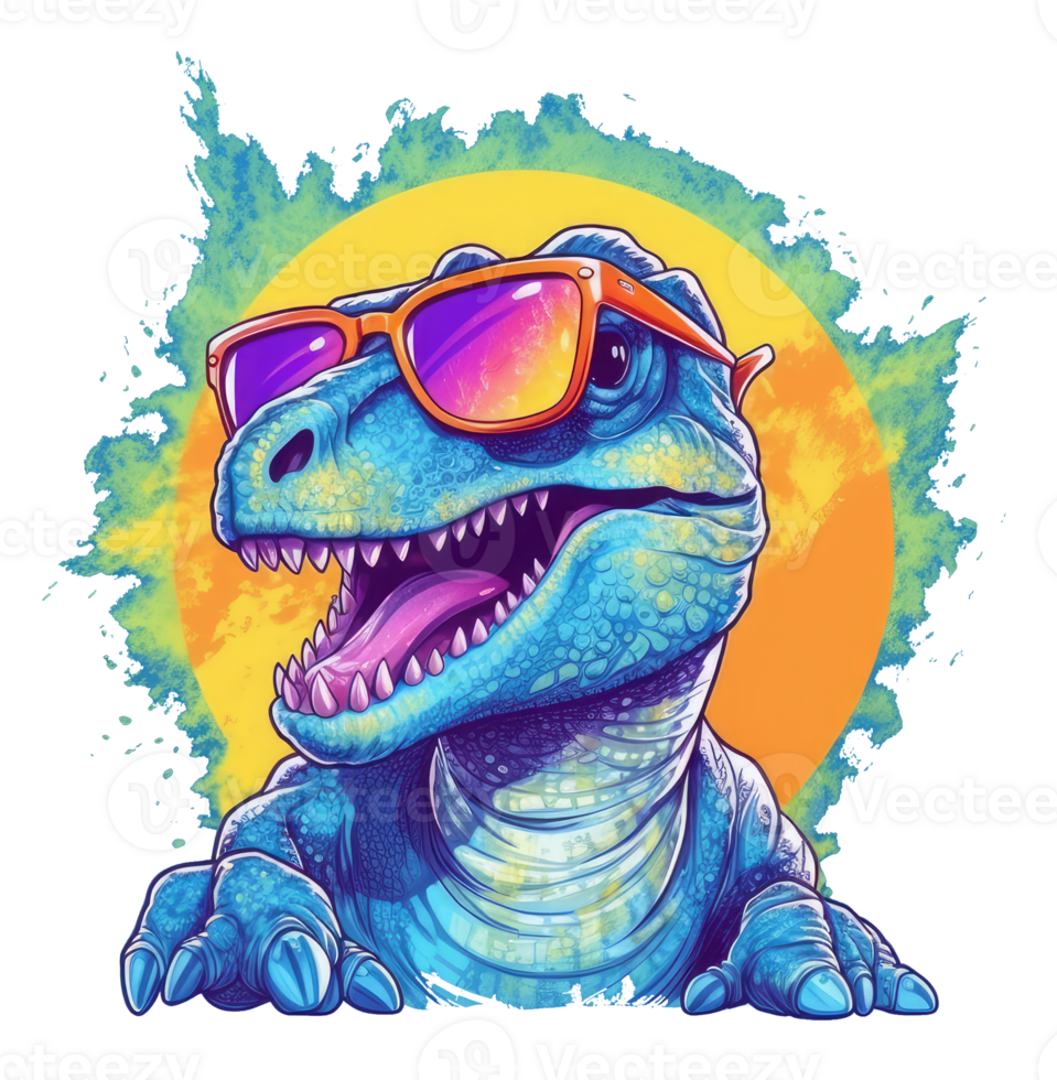 waterverf grappig tyrannosaurus rex vervelend zonnebril . ai gegenereerd png