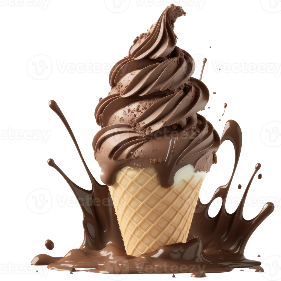 Ice Cream Cone Filled with Vanilla, Chocolate and Strawberry . png