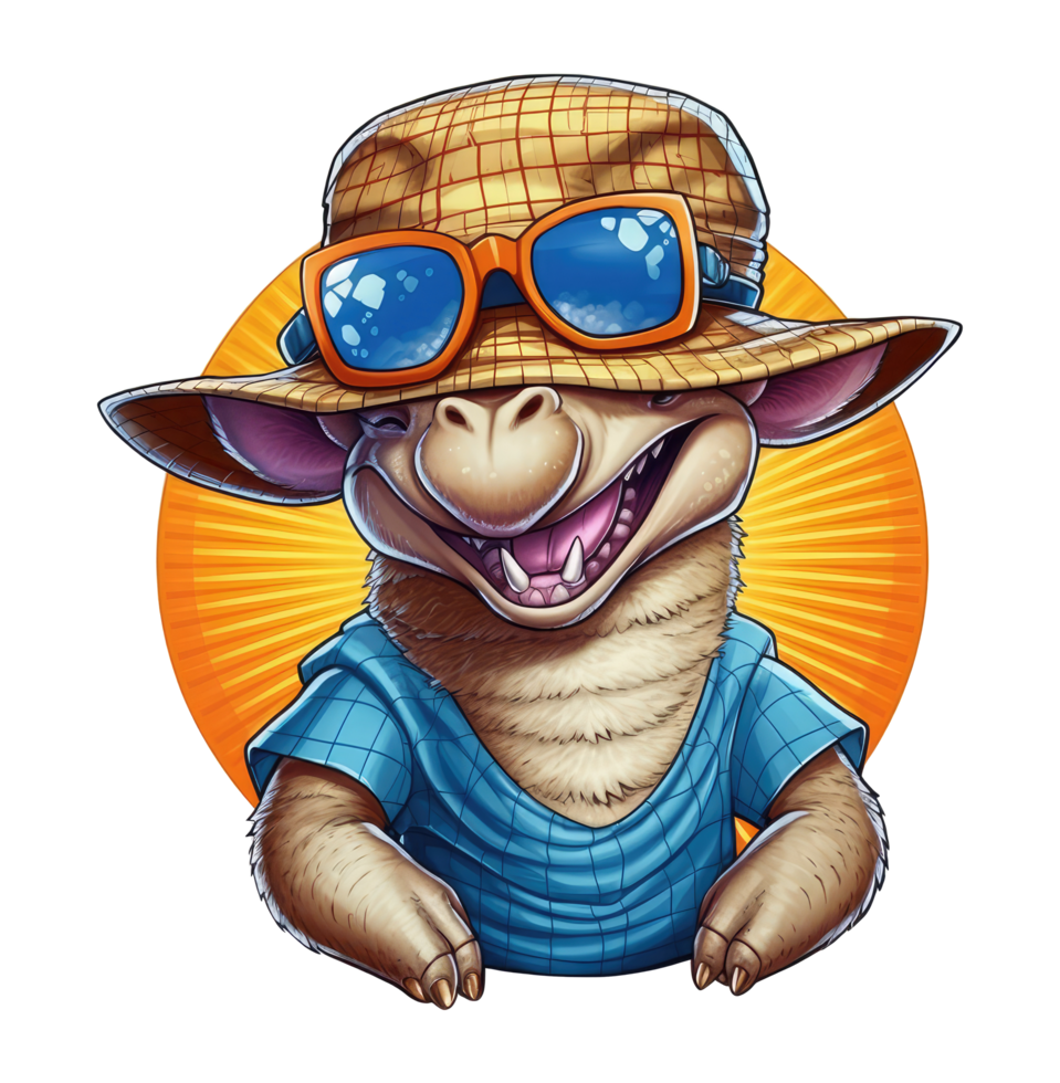 Watercolor funny armadillo wearing sunglasses . png