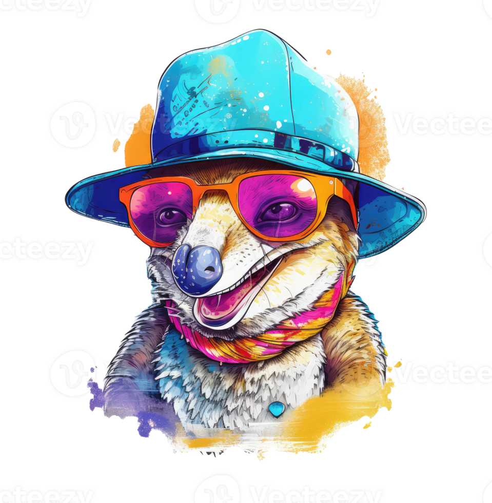 Watercolor funny armadillo wearing sunglasses . png