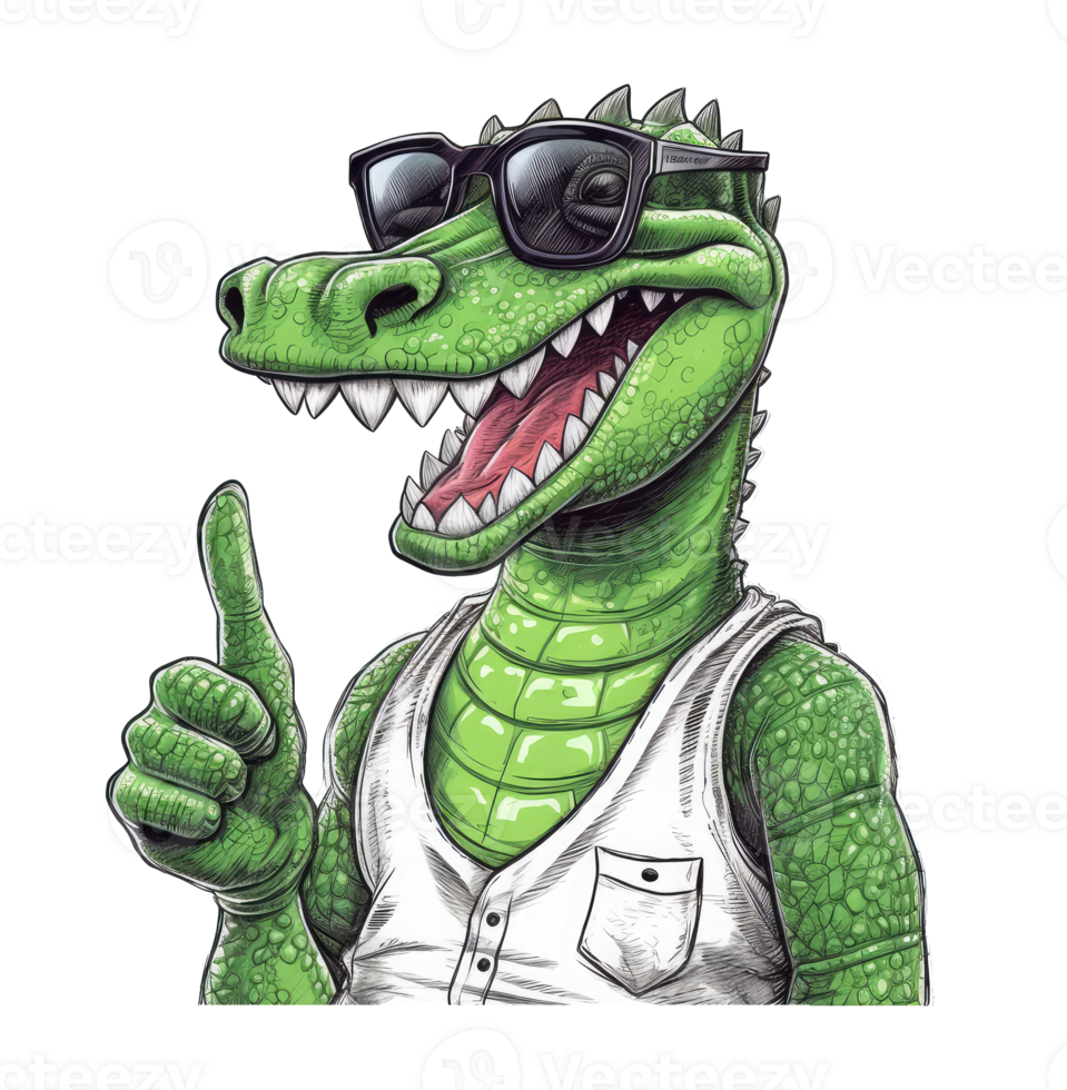 Watercolor funny Alligator wearing sunglasses . png