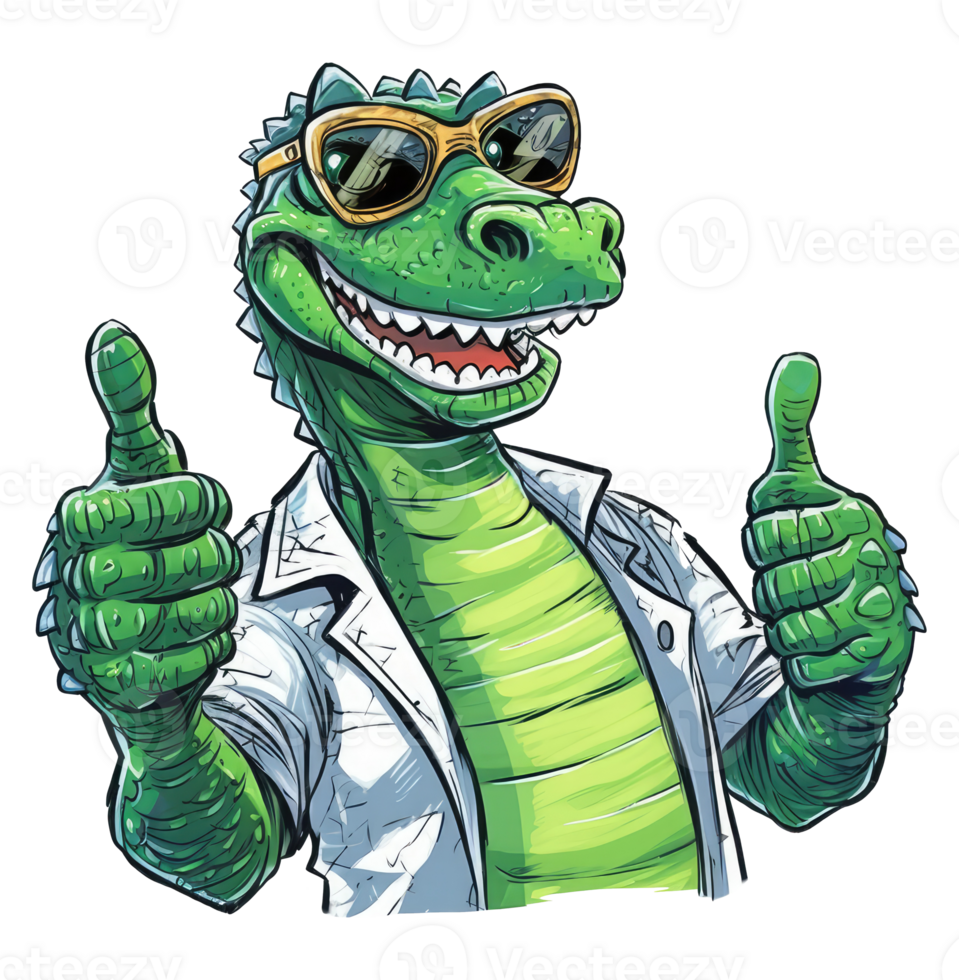 Watercolor funny Alligator wearing sunglasses . png