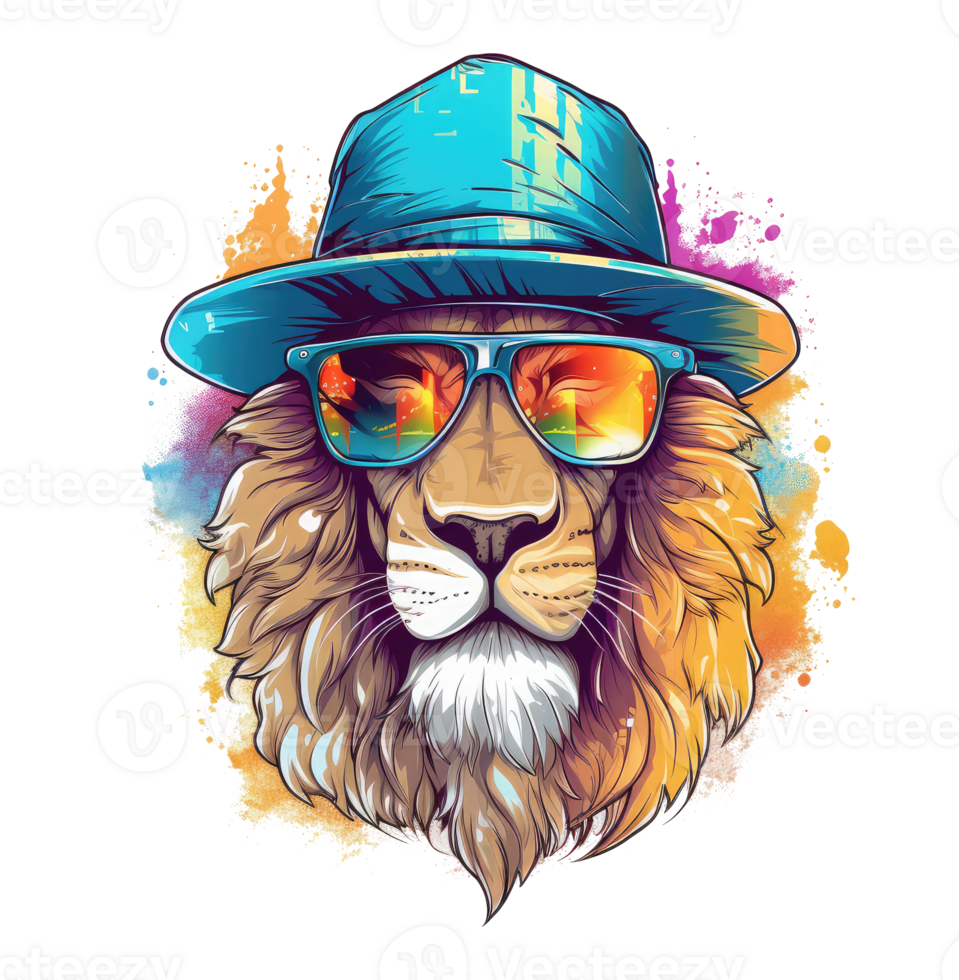 Watercolor funny lion wearing sunglasses . AI Generated 24476812 PNG