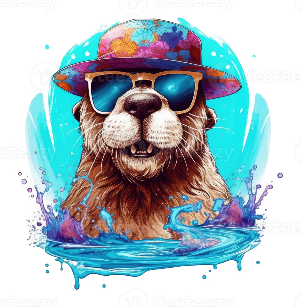 Aquarell komisch Otter tragen Sonnenbrille . ai generiert png