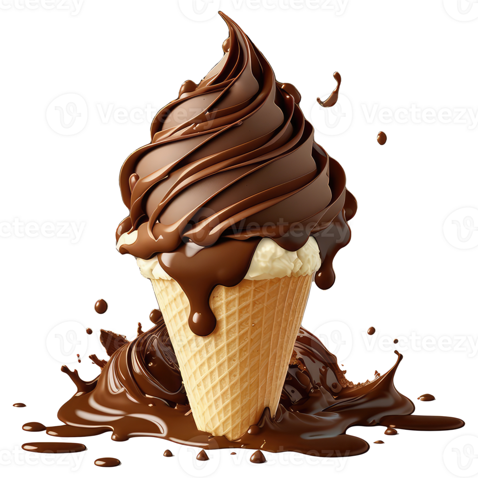 Ice Cream Cone Filled with Vanilla, Chocolate and Strawberry . png