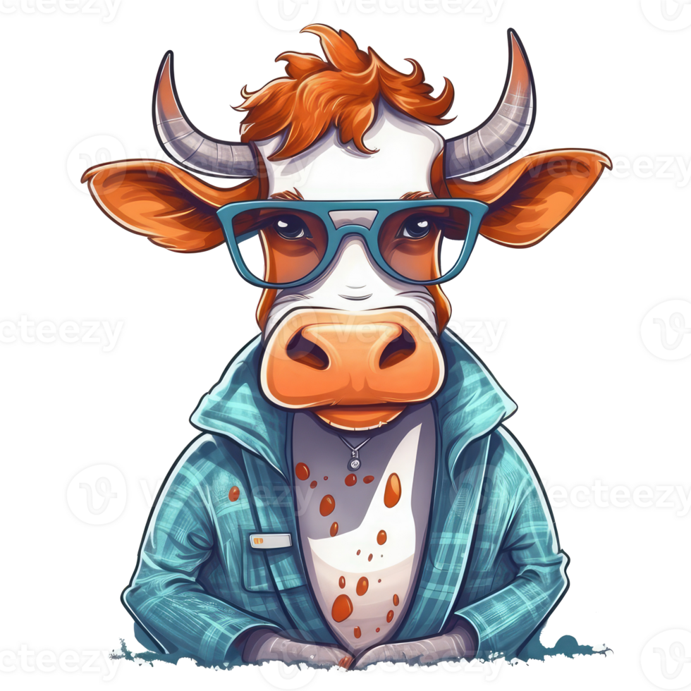 aquarelle marrant vache portant des lunettes . ai généré png