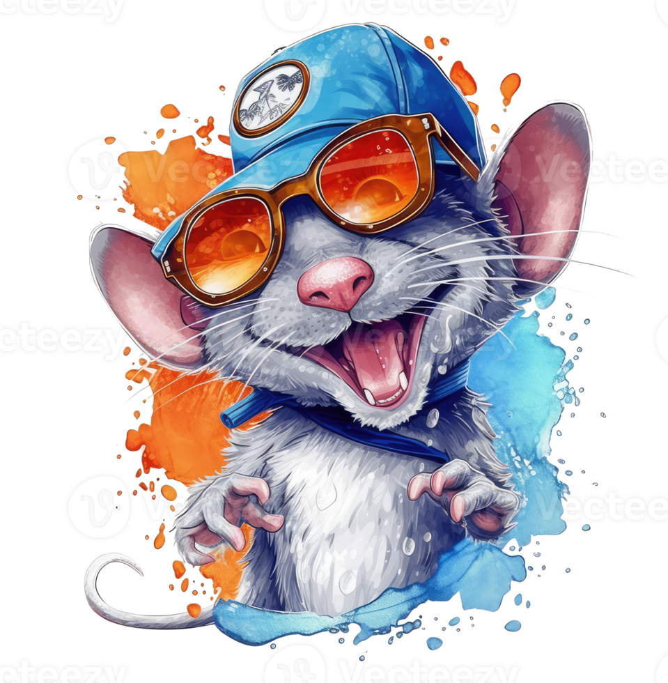 Aquarell komisch Ratte tragen Sonnenbrille . ai generiert png