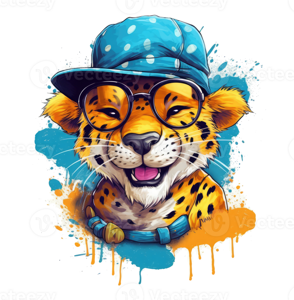 Watercolor funny cheetah wearing sunglasses . 24476850 PNG