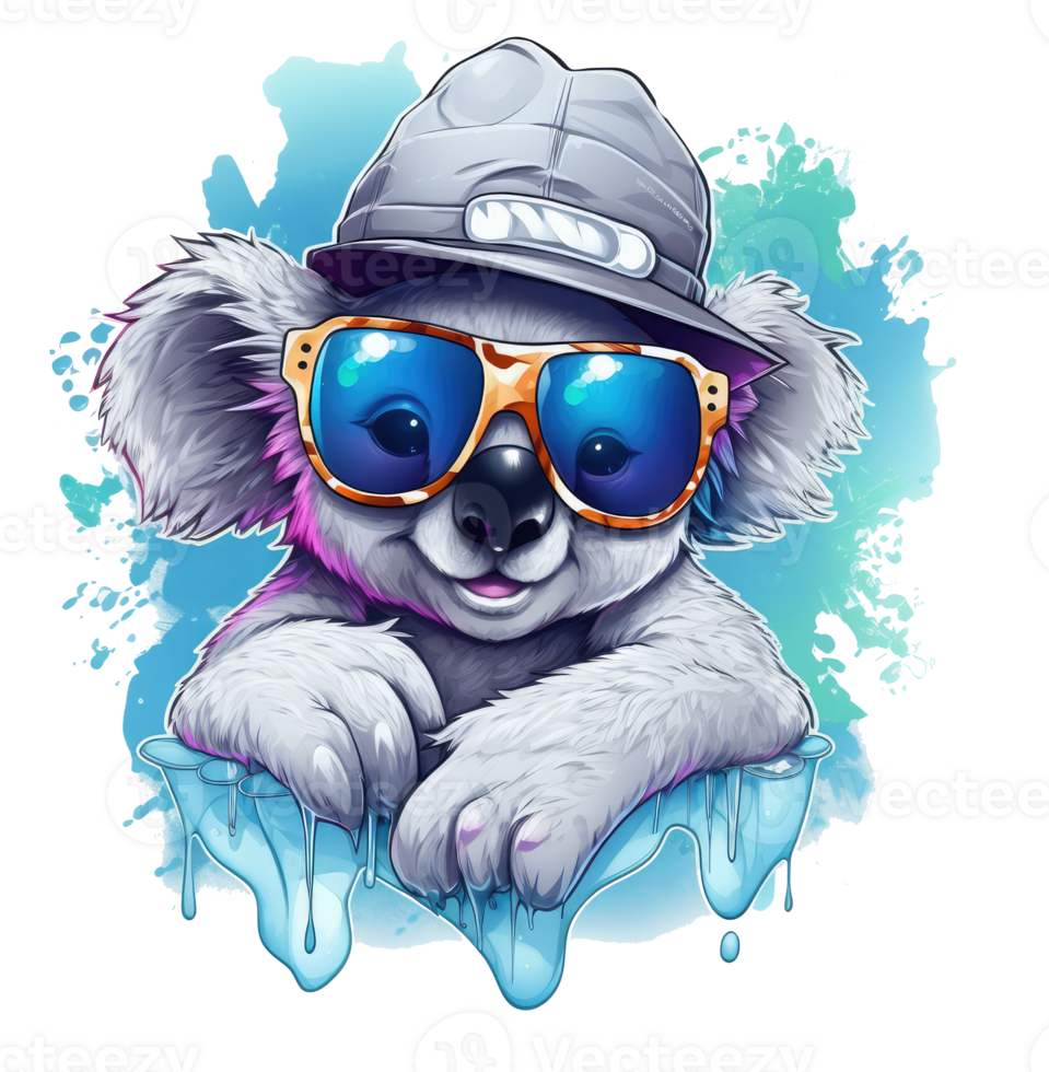 Watercolor funny Koala wearing sunglasses . png