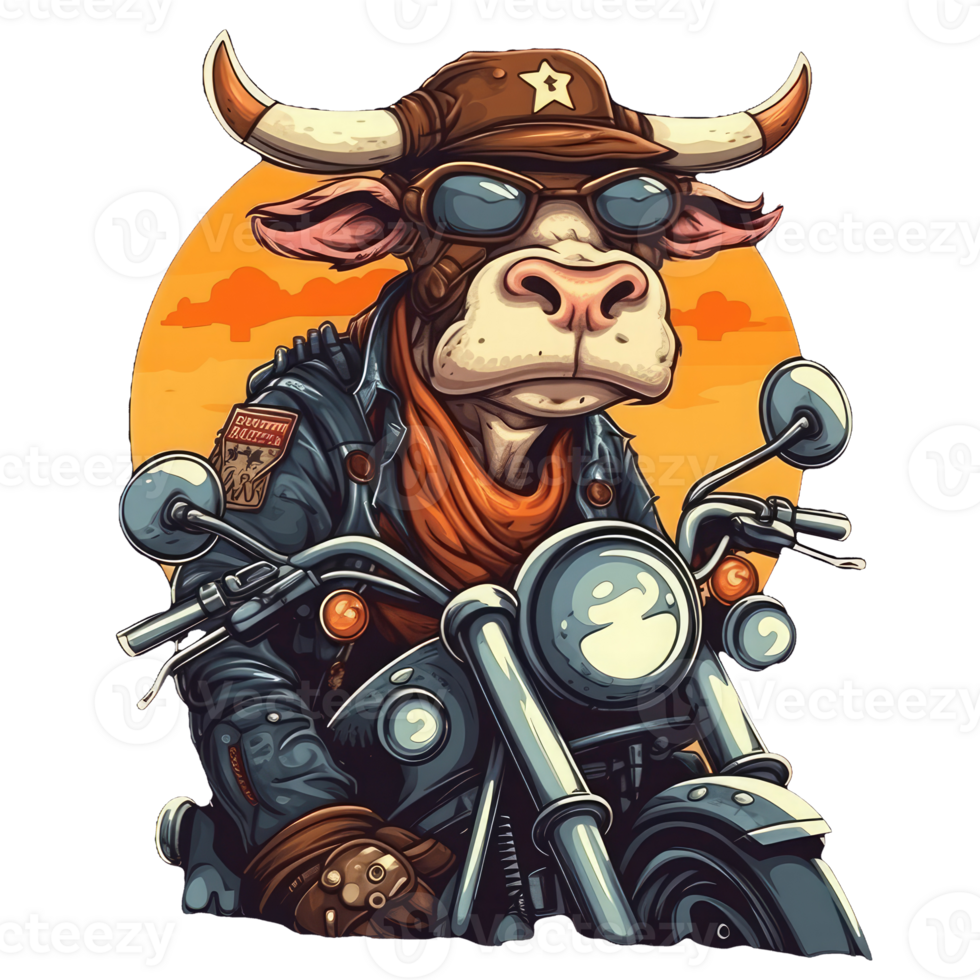 acquerello mucca motociclista . ai generato png