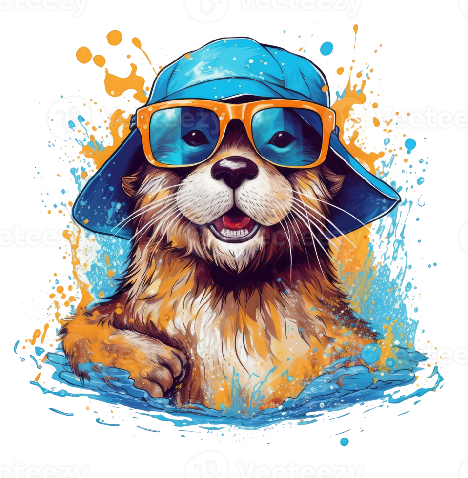 acuarela gracioso nutria vistiendo Gafas de sol . ai generado png