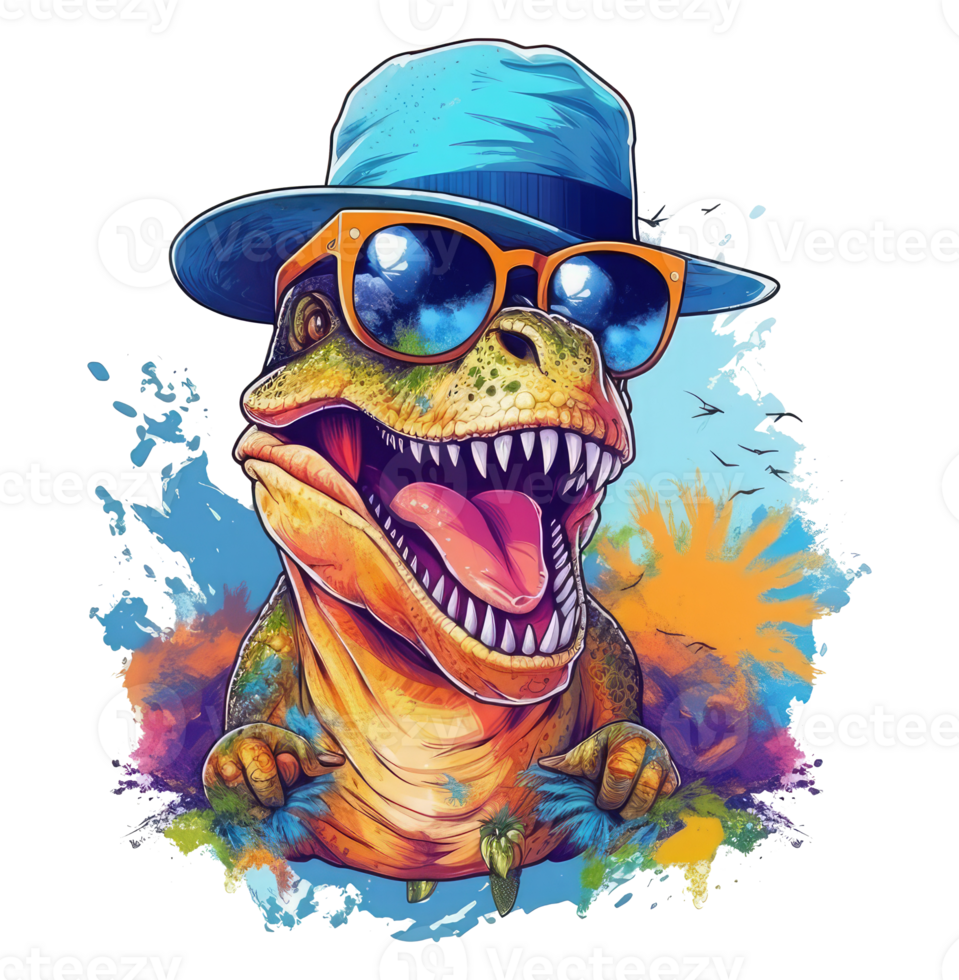 Watercolor funny t-rex wearing sunglasses . png