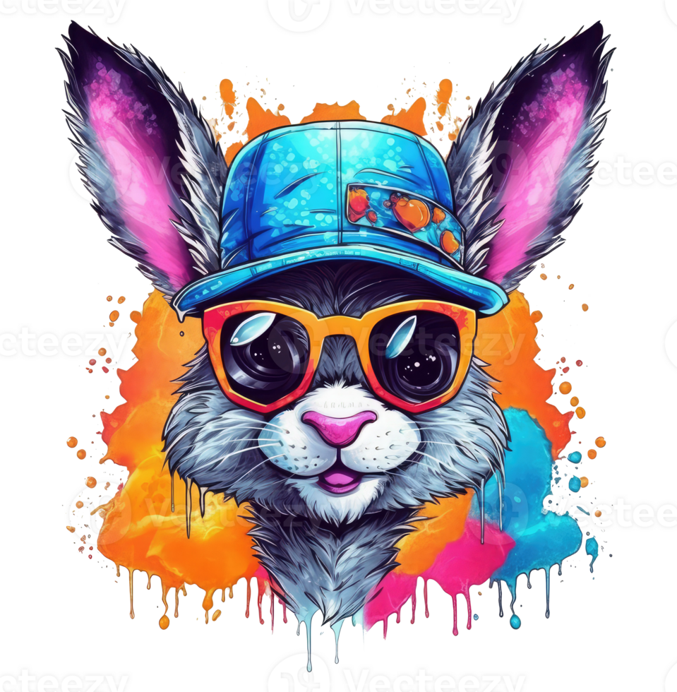 Watercolor funny rabbit wearing sunglasses . png