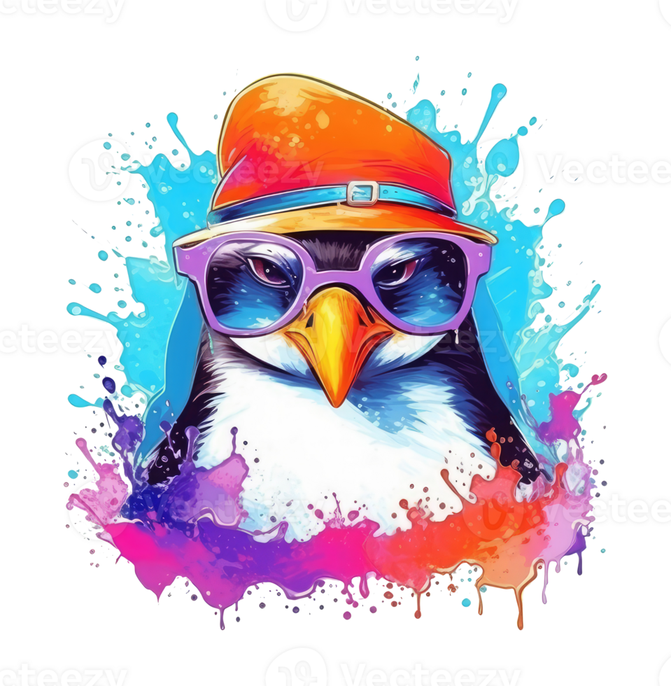 Watercolor funny penguin wearing sunglasses . png