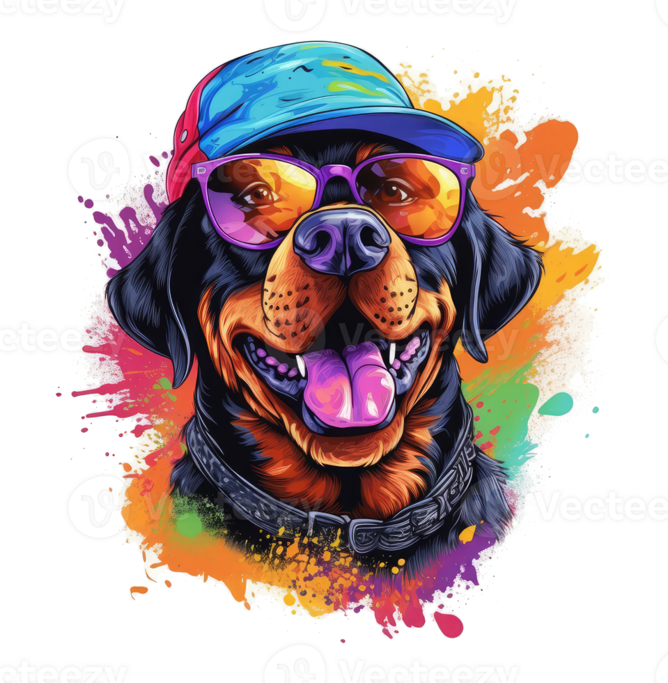 aquarelle marrant rottweiler chien portant des lunettes de soleil . ai généré png