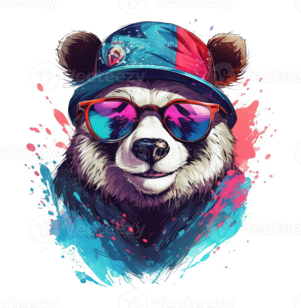 Watercolor funny Panda wearing sunglasses . png