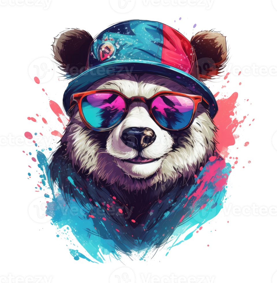 waterverf grappig panda vervelend zonnebril . ai gegenereerd png