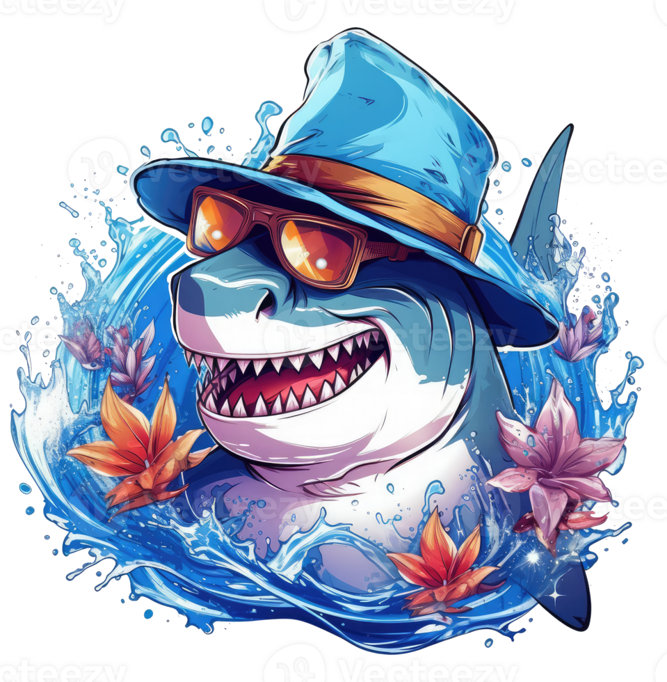waterverf grappig haai vervelend zonnebril . ai gegenereerd png