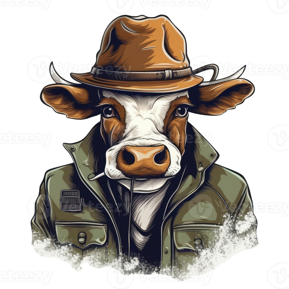 acquerello mucca indossare un' cowboy cappello . ai generato png