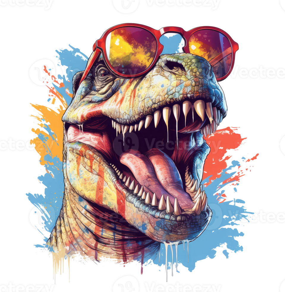 Watercolor funny t-rex wearing sunglasses . png