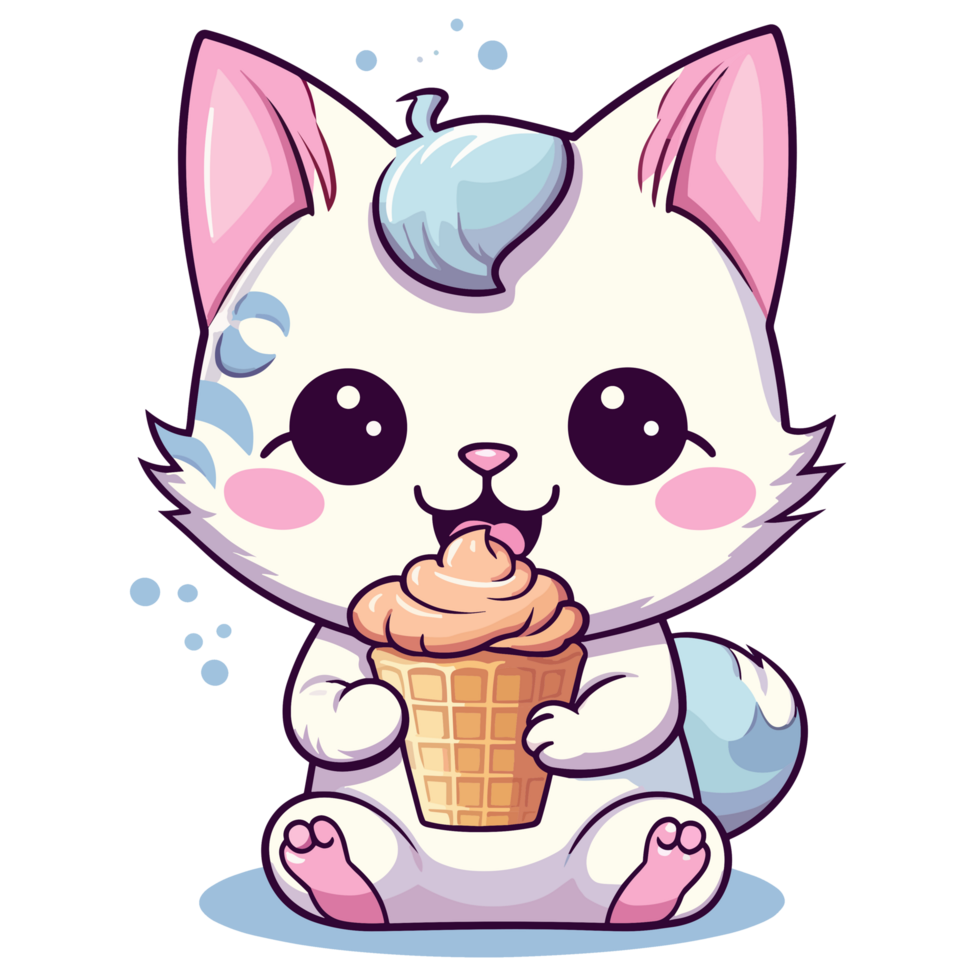 linda gato comiendo helado - ai generado png