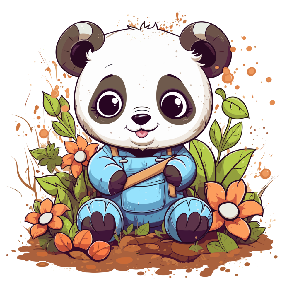 lindo panda jogando dentro jardim - ai gerado png