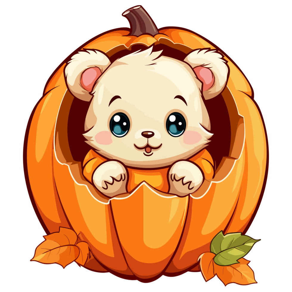 orsacchiotto orso sbirciando su a partire dal Halloween zucca - ai generato png