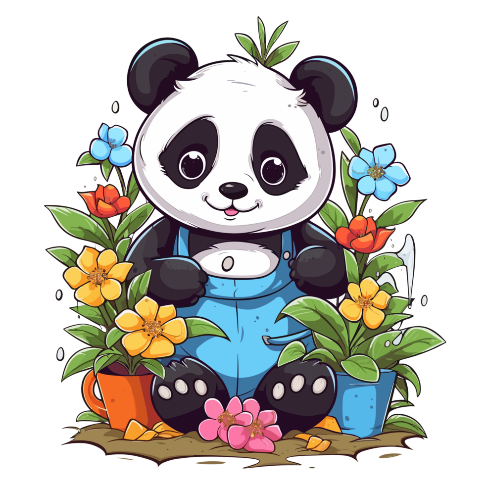 lindo panda jogando dentro jardim - ai gerado png