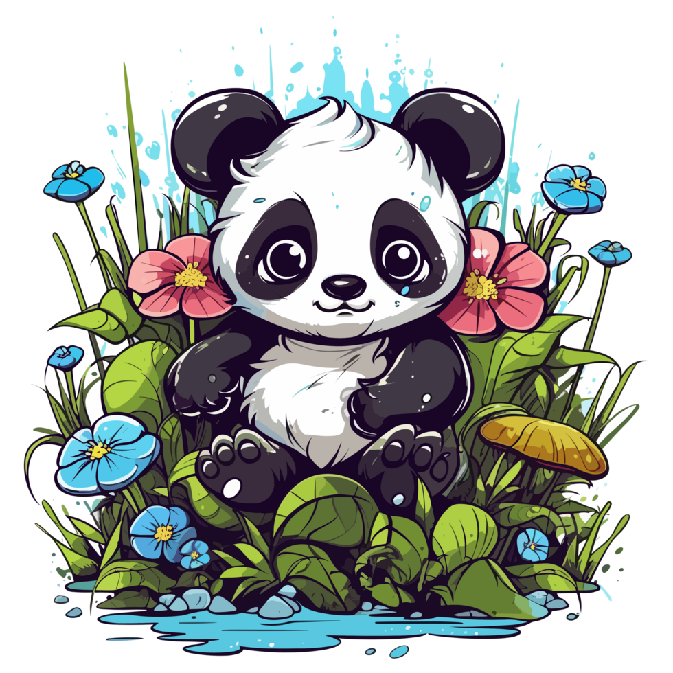 lindo panda jogando dentro jardim - ai gerado png