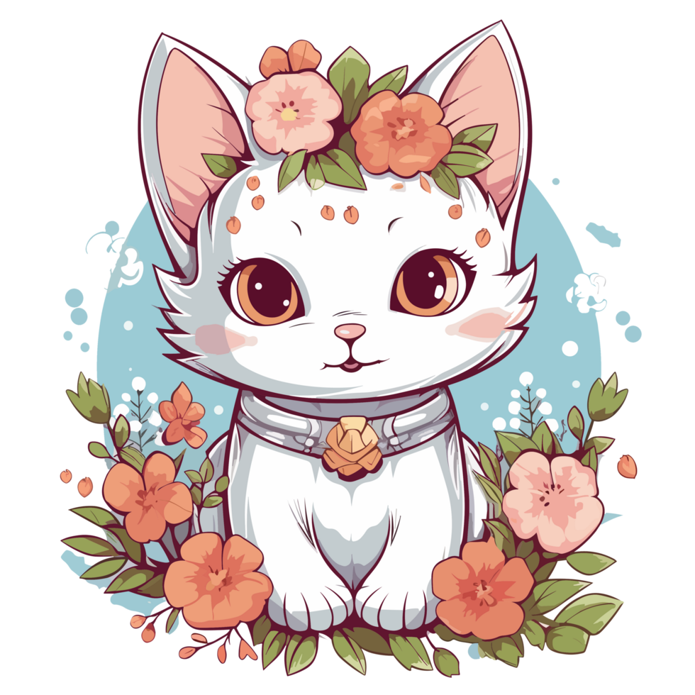 uma adorável gato cercado de flores - ai gerado png