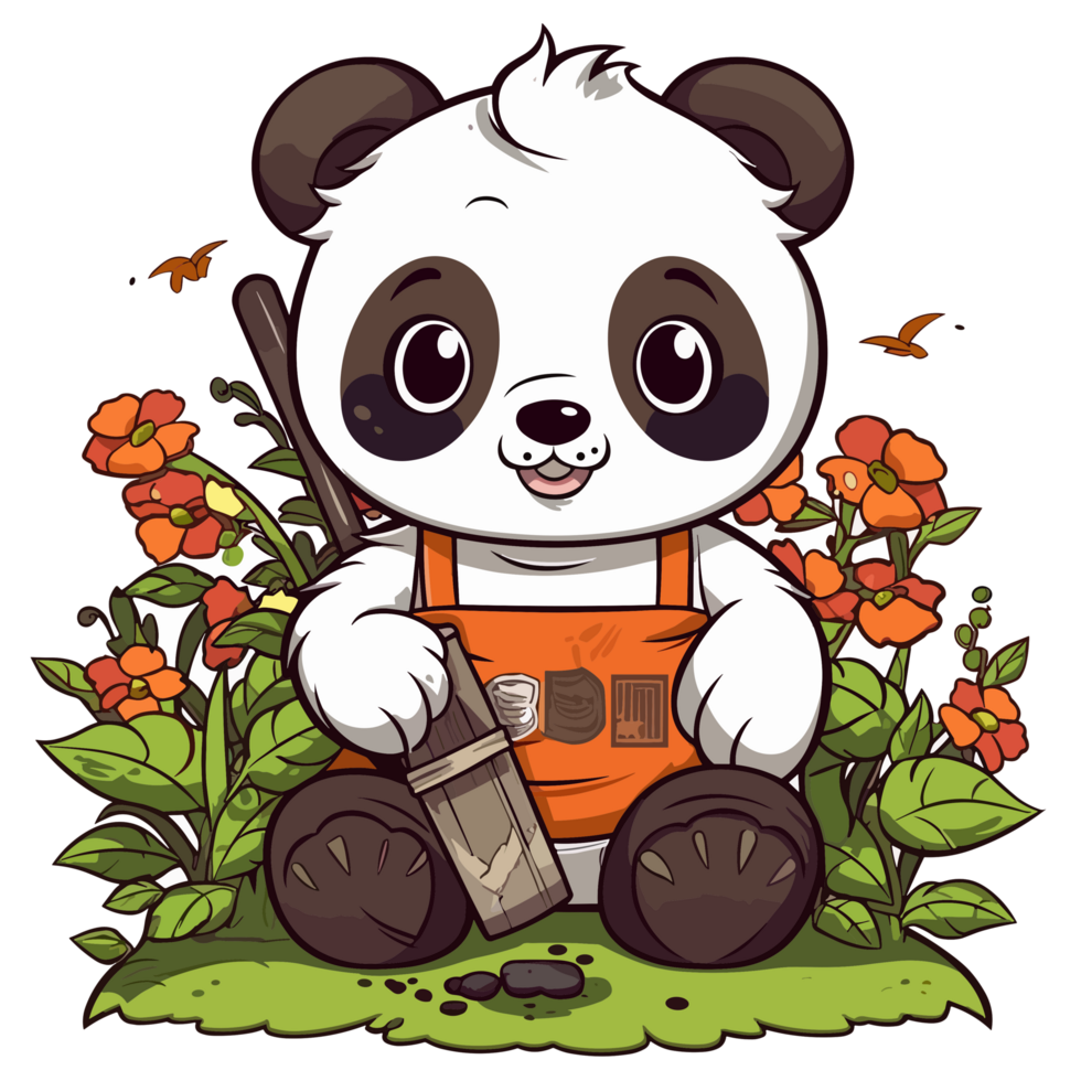 lindo panda jogando dentro jardim - ai gerado png