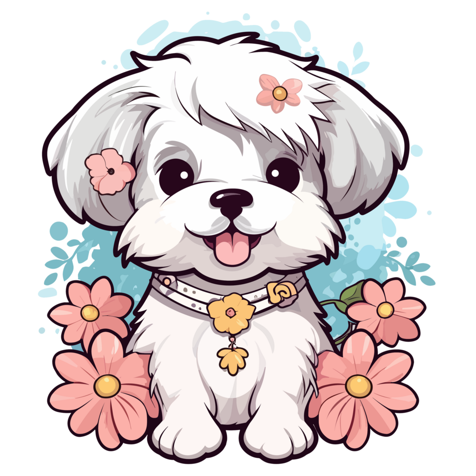 adorável cachorro com flores - ai gerado png