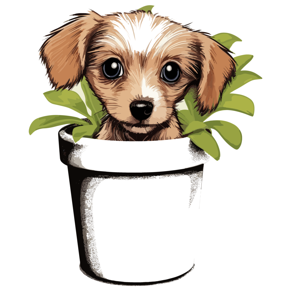 Cute Dog Peeking Out From Plant - png