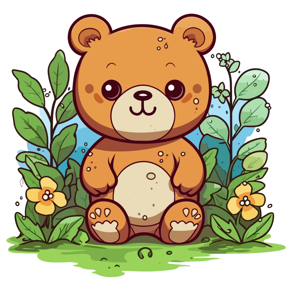 hermosa oso en jardín - ai generado png