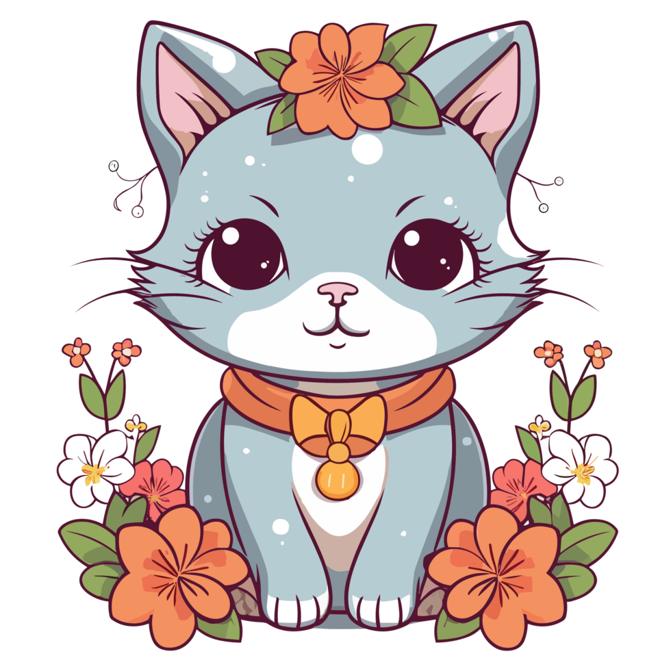 A Adorable Cat Surrounded By Flowers - png