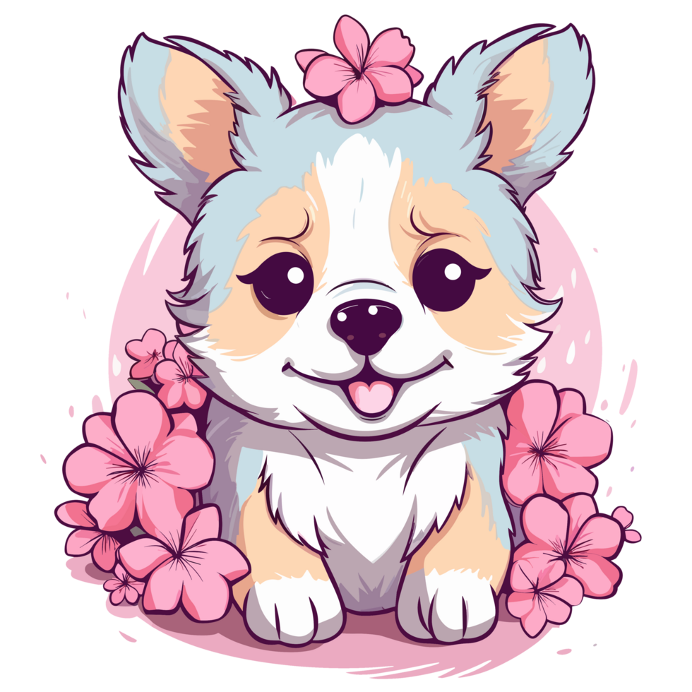 Adorable Dog With Flowers - png