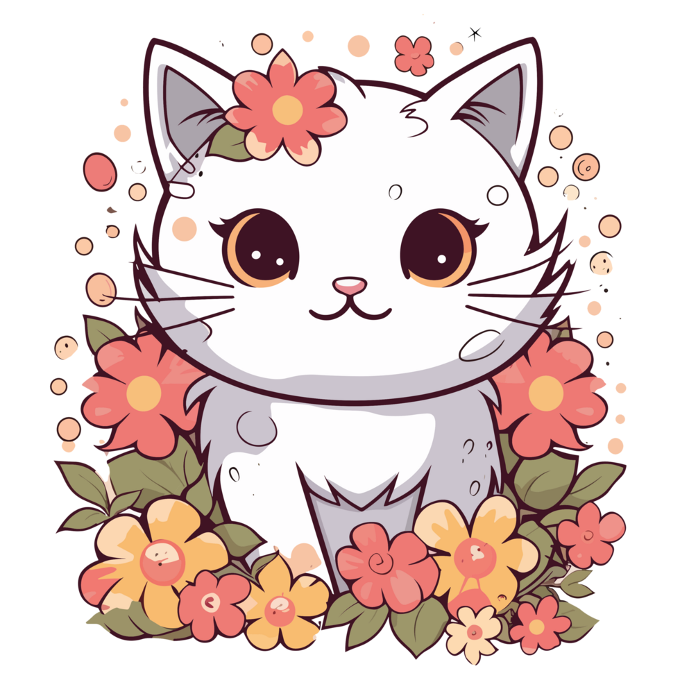 A Adorable Cat Surrounded By Flowers - png