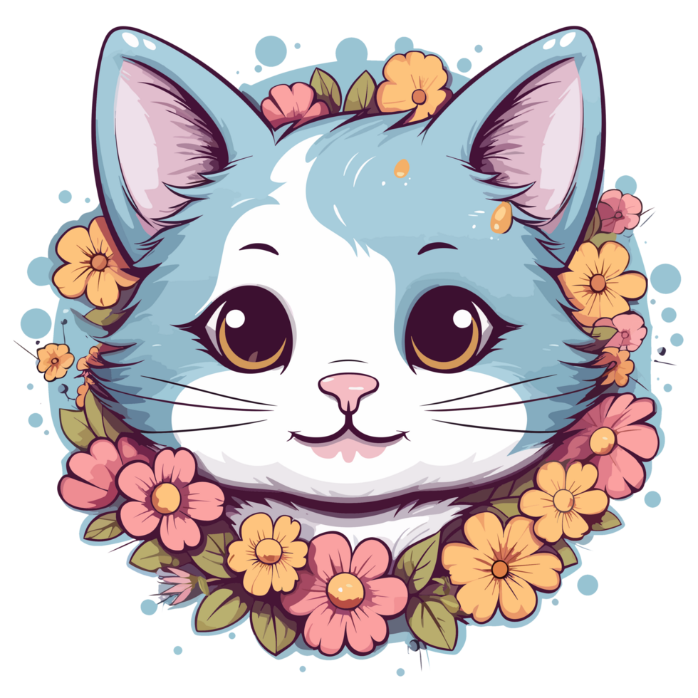 A Adorable Cat Surrounded By Flowers - png